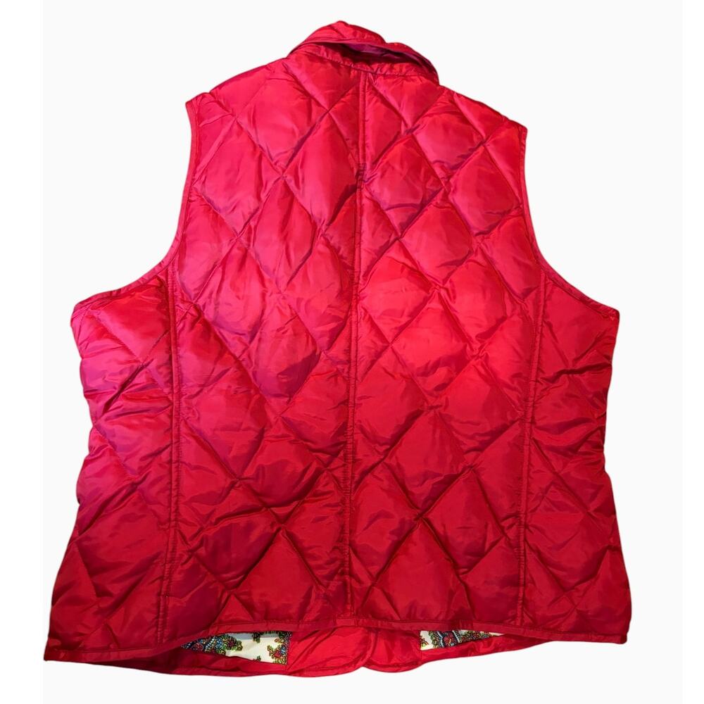 Talbots Petites Women's Quilted Down Puffer Vest XL Red Paisley Lining - Picture 2 of 9